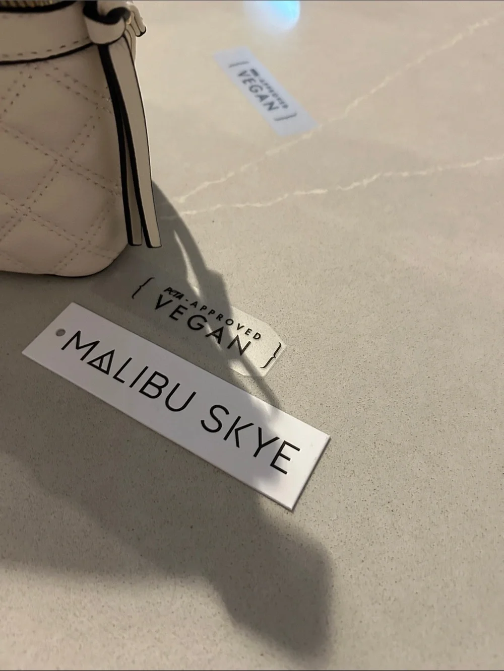 Malibu Skye Light Cream Quilted Crossbody Bag with Top Handle